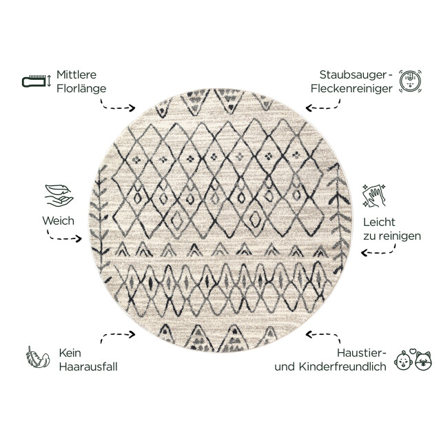 Muratap Rond boho vintage | laagpolig vloerkleed | modern tapijt | woonkamer, slaapkamer 3360899 large