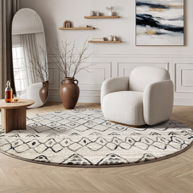 Muratap Rond boho vintage | laagpolig vloerkleed | modern tapijt | woonkamer, slaapkamer 3360899 large