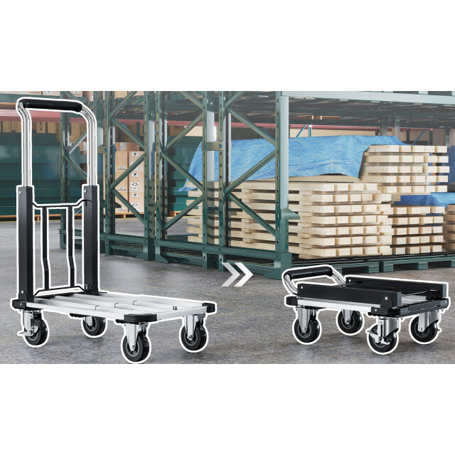 4goodz Opvouwbare plateauwagen 150kg draagvermogen transportkar 3362717 large