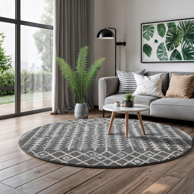 Muratap Rond boho vintage kelim | laagpolig vloerkleed | modern tapijt | woonkamer, 3360683 large