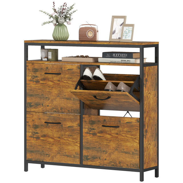 Homcom Schoenenkast met 4 klapladen voor 12-20 paar schoenen 3364932 large