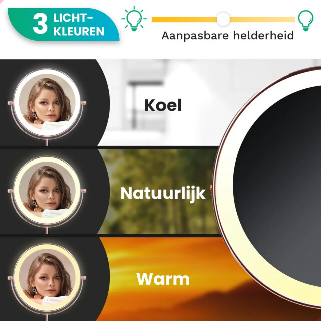 Mirlux Make-up spiegel oplaadbaar rosé 1-10x vergroting 3083713 large