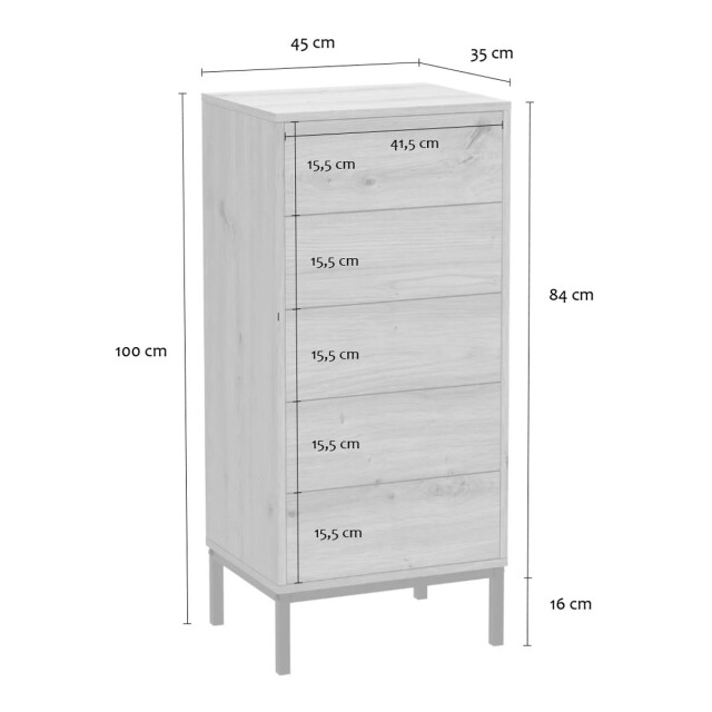 CaliCosy Hoge ladekast met 5 lades en metalen poten h100 cm lenny 3222013 large
