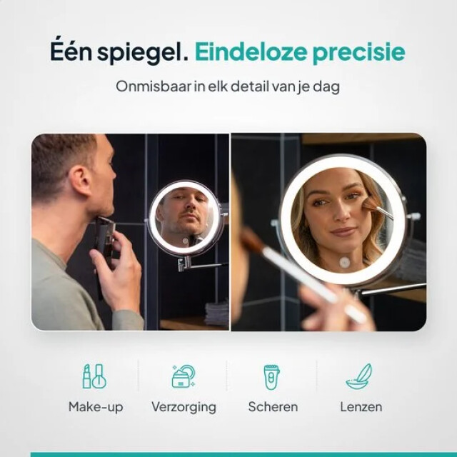 Mirlux Make-up spiegel met led verlichting oplaadbaar 5x vergroting chroom 3277868 large