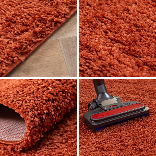 Muratap Basic rond shaggy vloerkleed terra / oranje hoogpolig- 160 cm rond 1128606 large