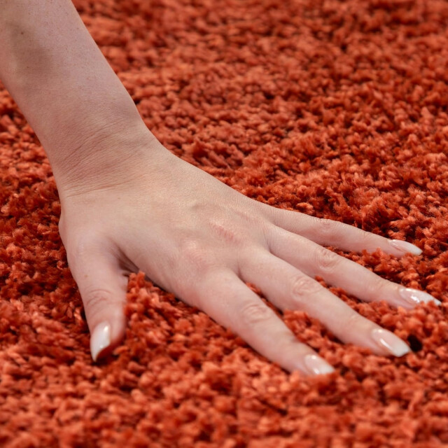 Muratap Basic rond shaggy vloerkleed terra / oranje hoogpolig- 160 cm rond 1128606 large