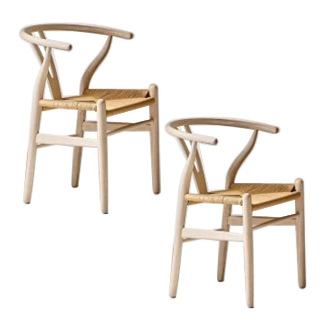 Signature Set van 2 eikenhouten stoelen met gebleekte afwerking en rieten zitting oslo 2929832 large