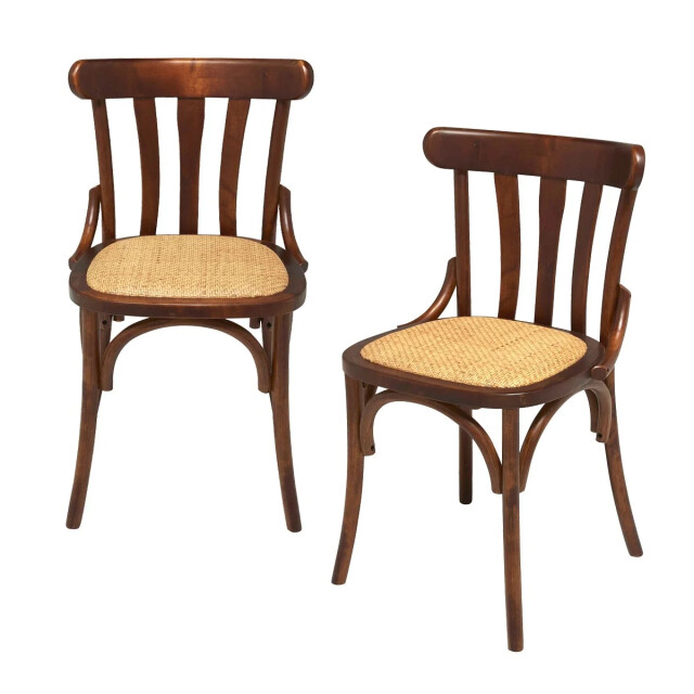 Signature Set van 2 stoelen in massief berkenhout met een bruine afwerking en een zitting 3357683 large