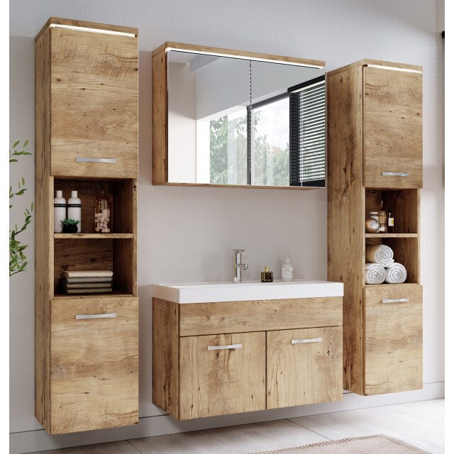 Badplaats Badkamerkast paso 35 x 35 x 160 cm kastanje hangende 3181095 large