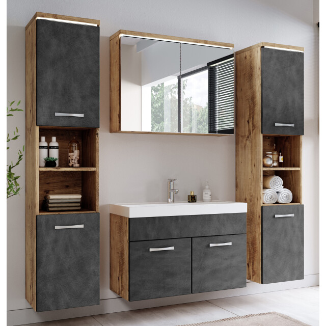 Badplaats Badkamerkast paso 35 x 35 x 160 cm kastanje met donker grijs - 3181106 large