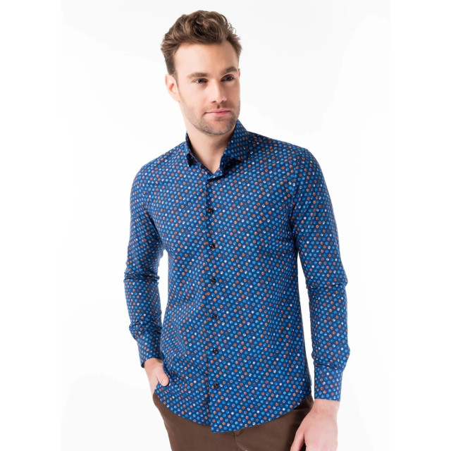 WB Overhemd heren slim fit bolletjes blauw 1201M1021-A42 large