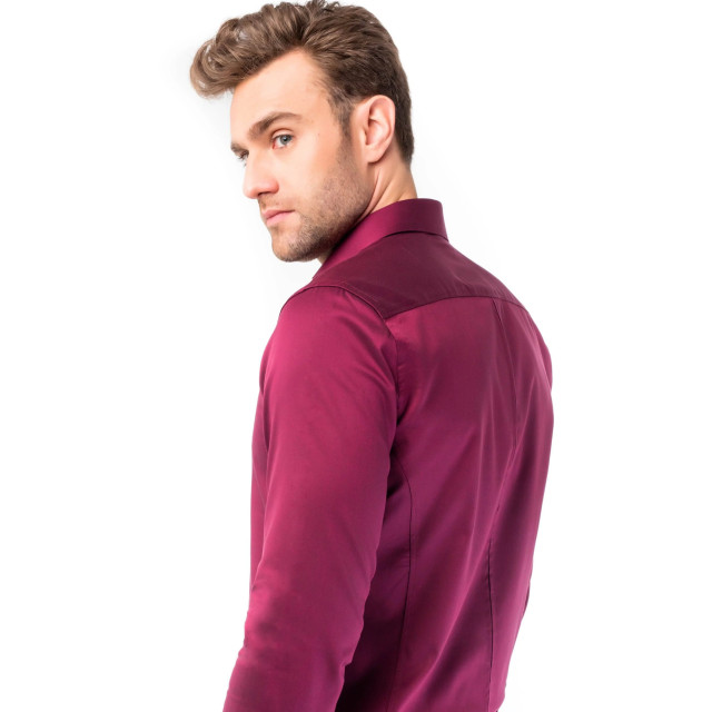 WB Overhemd heren slim fit introvert bordeaux 1201M1022-C42 large