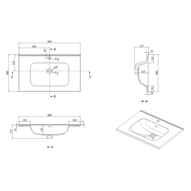 Badplaats Badkamermeubel set luxor 80cm licht badmeubel met wastafel 3375942 large