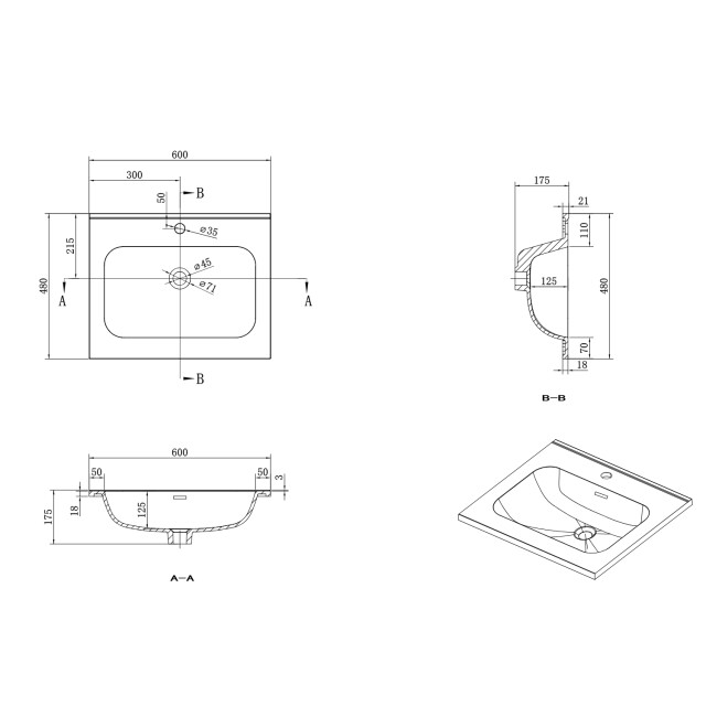 Badplaats Badkamermeubel set luxor 60cm - badmeubel met wastafel 3375943 large