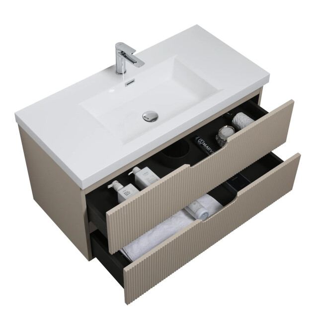 Badplaats Badkamermeubel set thermis 100cm crème badmeubel met wastafel 3375949 large