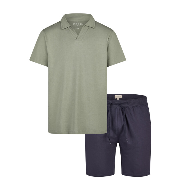 Phil & Co Heren korte pyjama set shortama badstof groen/blauw PH-523-02 large