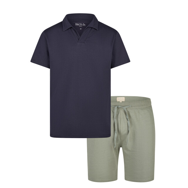 Phil & Co Heren korte pyjama set shortama badstof blauw/groen PH-524-02 large