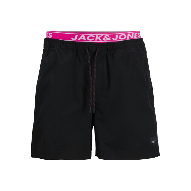 Jack & Jones Heren zwemshort jpstmaui neon dubbele waistband zwart/roze 12272961-Black large