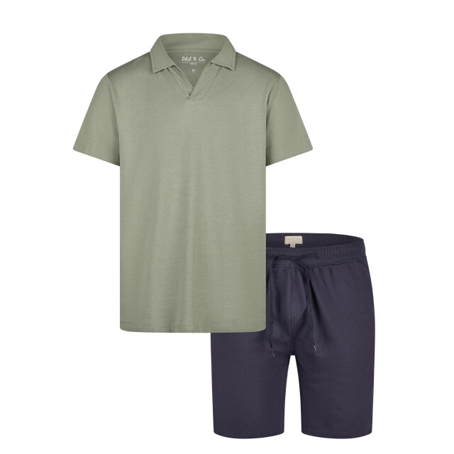 Phil & Co Heren korte pyjama set shortama badstof groen/blauw PH-523-02 large