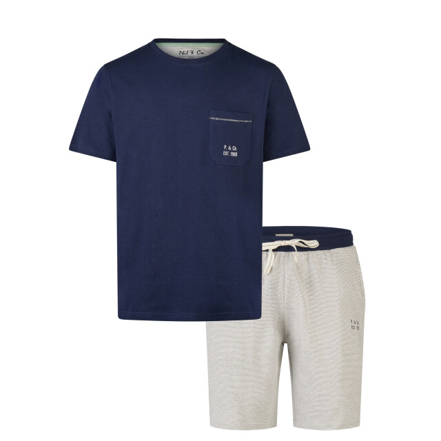 Phil & Co Heren korte pyjama set shortama donkerblauw/grijs gestreept PH-517-02 large