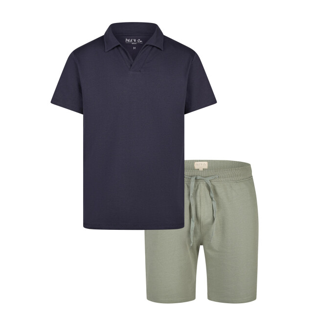 Phil & Co Heren korte pyjama set shortama badstof blauw/groen PH-524-02 large