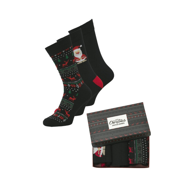 Jack & Jones Heren kerst sokken jacxmas reindeer giftbox 3-pack zwart 12285129 large