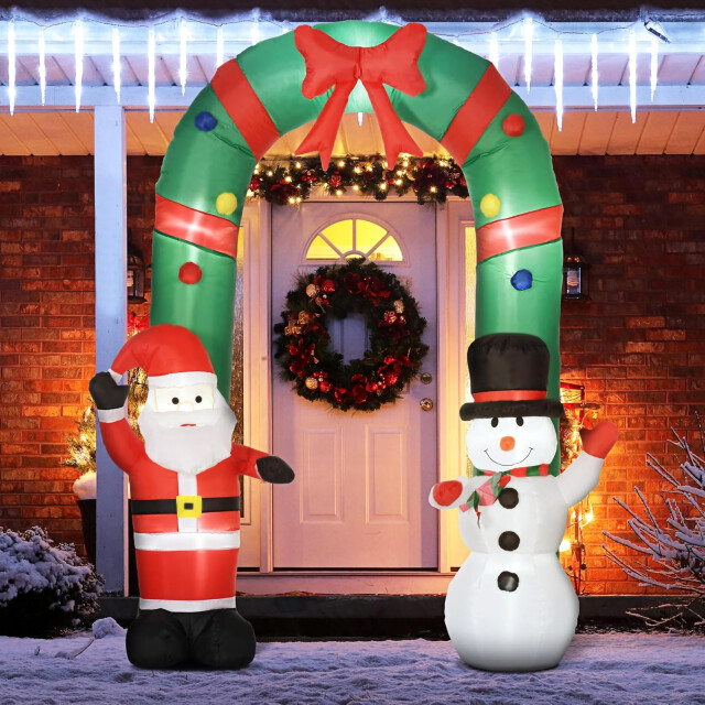 Homcom Opblaasbare boog met kerstman en sneeuwman 198 x 80 x 245 cm 3385337 large