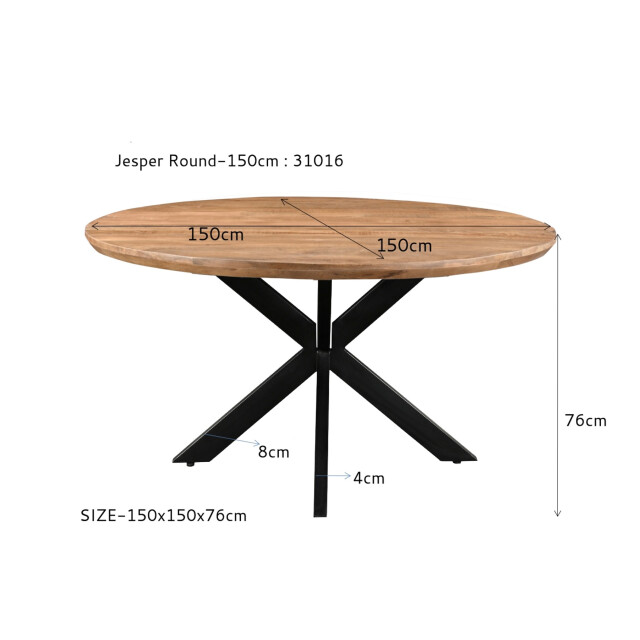 Livingfurn eetkamertafel jesper round 150cm mangohout / gecoat staal 2926174 large