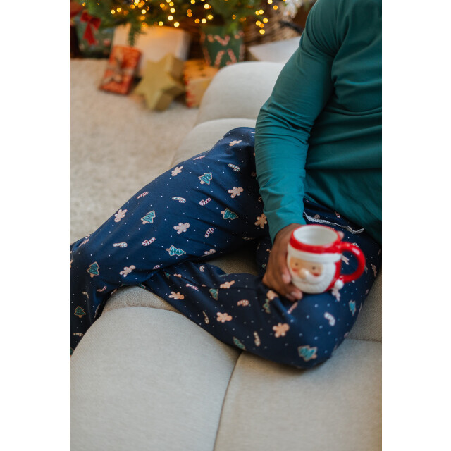 Happy Shorts Heren pyjama broek lang donkerblauw gingerbread kerst print HS-1207-HSM-25-2 large