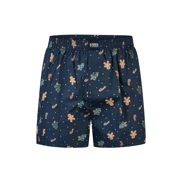 Happy Shorts Wijde kerst boxershort heren snowman + gingerbread blauw HS-1194 large