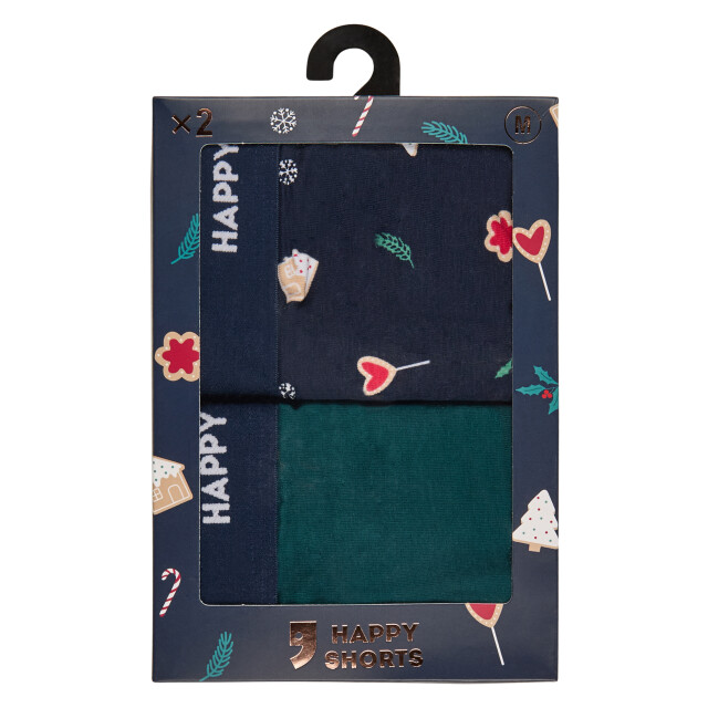 Happy Shorts Heren boxershorts kerst 2-pack donkerblauw/groen HS-J-1199 large
