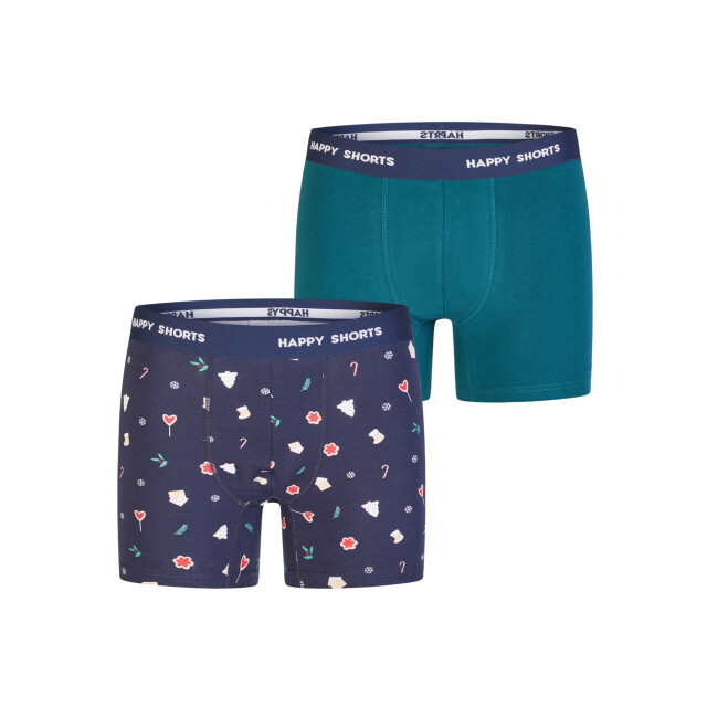 Happy Shorts Heren boxershorts kerst 2-pack donkerblauw/groen HS-J-1199 large