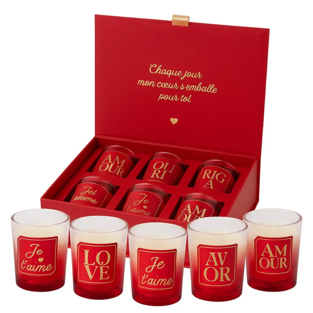 WDMT Luxe geurkaarsen cadeauset – set van 6 rode kaarsen – amour design geurkaars 3386396 large