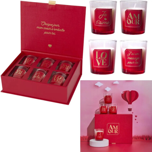 WDMT Luxe geurkaarsen cadeauset – set van 6 rode kaarsen – amour design geurkaars 3386396 large