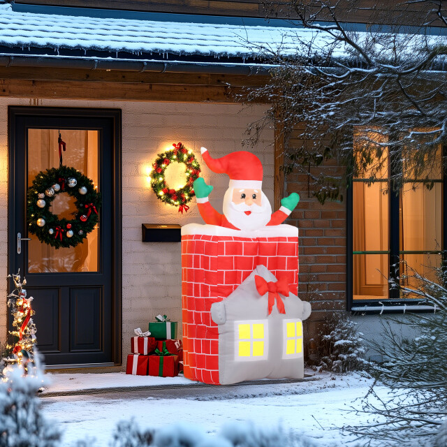 4goodz Opblaasbare kerstman in schoorsteen met led verlichting 210cm 3388058 large