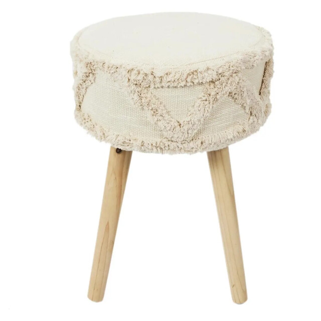 WDMT Ronde kruk met boho design – Ø 30 x 41 cm – houten poten – zachte bekleding – 3386399 large