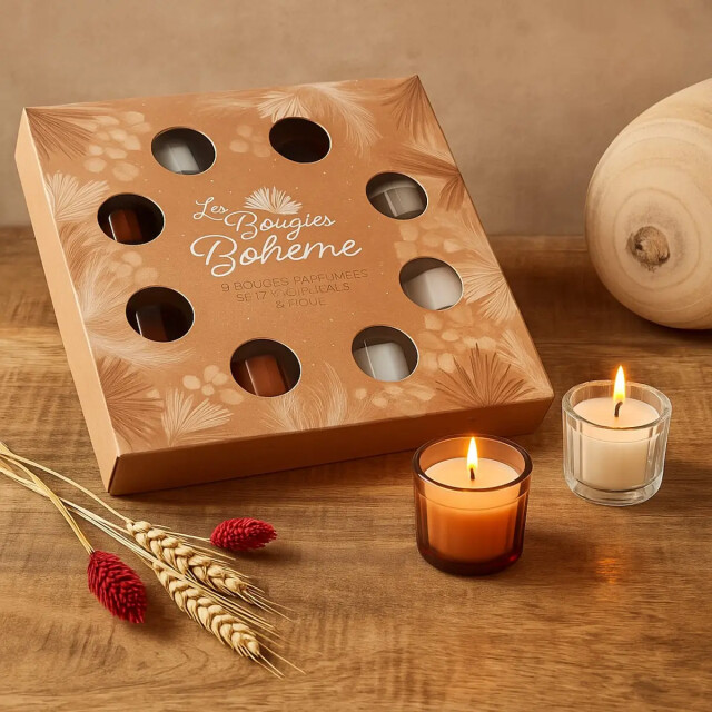 WDMT Set van 8 geurkaarsen in luxe cadeauset – les bougies bohème – amandel & vijg – 3386401 large