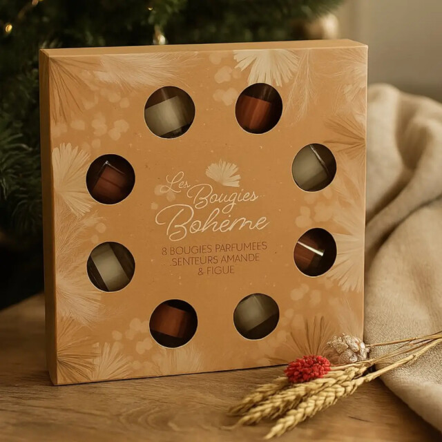 WDMT Set van 8 geurkaarsen in luxe cadeauset – les bougies bohème – amandel & vijg – 3386401 large