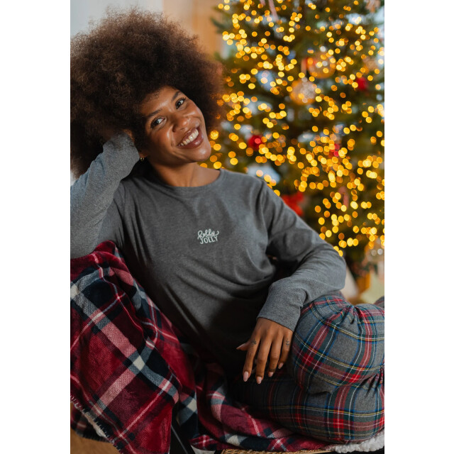 Happy Shorts Dames pyjama broek lang grijs/rood geruit flanel HS-1216-check grau large