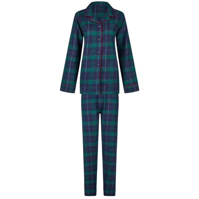 Happy Shorts Dames kerst pyjama set shirt + broek blauw/groen geruit flanel HS-1203-HSW-25-9 large