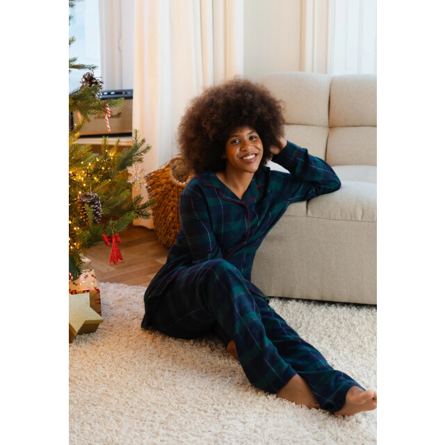 Happy Shorts Dames kerst pyjama set shirt + broek blauw/groen geruit flanel HS-1203-HSW-25-9 large