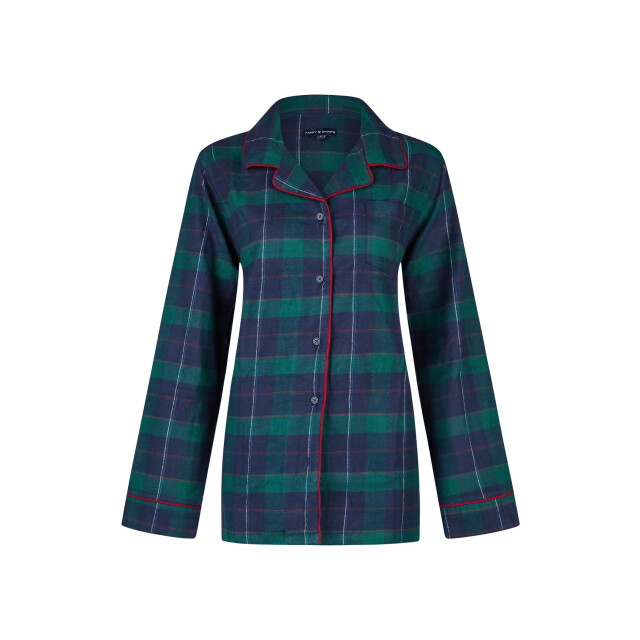 Happy Shorts Dames kerst pyjama set shirt + broek blauw/groen geruit flanel HS-1203-HSW-25-9 large