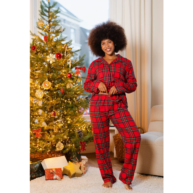 Happy Shorts Dames pyjama broek lang geruit flanel HS-1216-check rot large