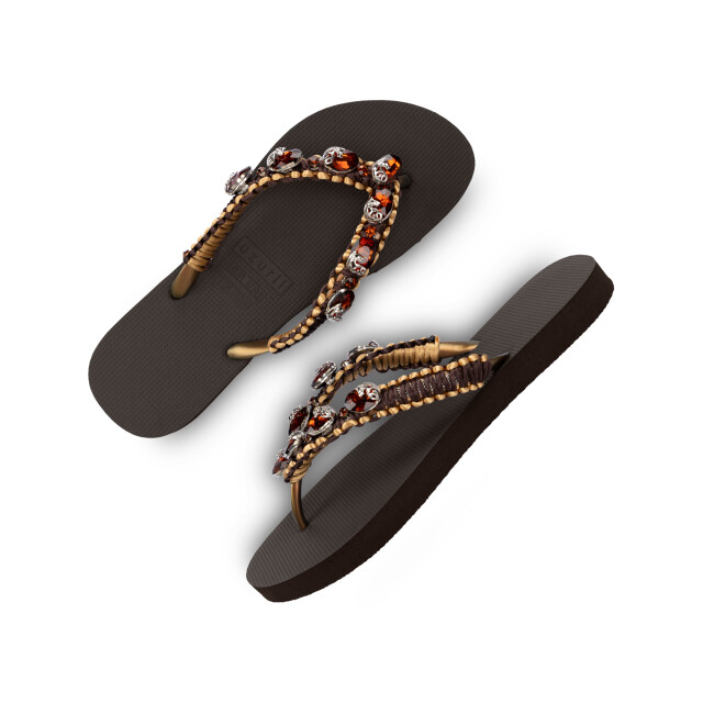 Uzurii Macrame tinkelbel koffie dames slippers, , maat: 18.332.02 large
