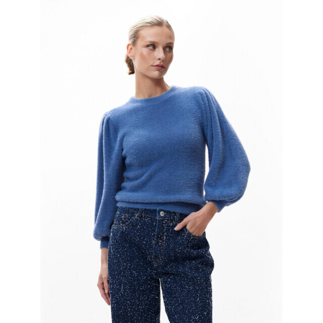 Catwalk Junkie Fuzzy puff sleeve knit trui 19495026 Blauw|L large