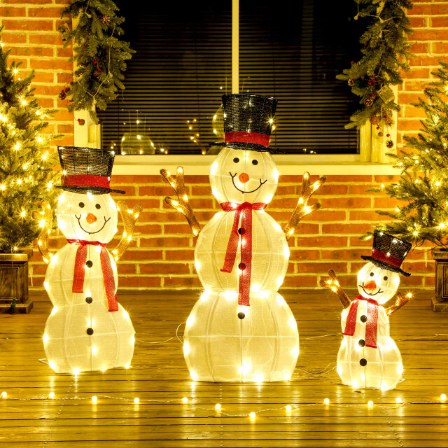 4goodz Kerstfiguur set van sneeuwmannen met verlichting 148 led - 3389875 large