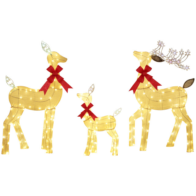 4goodz Set van 3 rendieren met rode strik met led verlichting goud 3389874 large