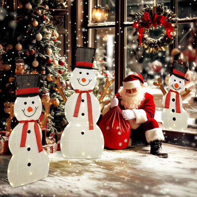 4goodz Kerstfiguur set van sneeuwmannen met verlichting 148 led - 3389875 large