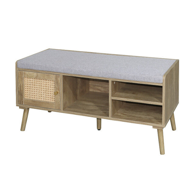 CaliCosy Schoenenbank 1 deur met rotan front en 3 open niches l100 cm palmo 3389835 large