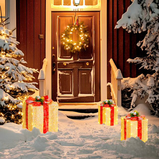 4goodz Set 3st kerstfiguur verlichte cadeauset met 58 led 3389870 large